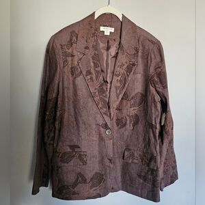 NWT Coldwater Creek Jacket Blazer Womens Size 14 Floral Linen Blend Career